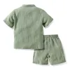 Kläder set de persika sommar baby pojke flicka passar bomullslinne korta ärmar tshirtshorts barn kläder set pojkar flickor kläder 2 st 230516