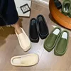 Slippers Baotou Platform Leather Square Head Comfy Home Shoes Luxury High Quality Summer Green Fashion Women's