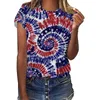 Kvinnors T -skjortor Kvinnor Casual America Flagg Print O Neck Short Sleeve Blus Tops Tees Shirt Satin