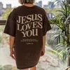 Kvinnors tshirt Jesus älskar dig kristen överdimensionerad vi älskar varandra lösa tee kvinnor trendiga casual bomull estetik topp 230516