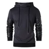 Men's Hoodies 2023 Spring Fashion Pocket Long Sleeve Arm Leather Design Men's Black Solid Color Handsome Pullover Coat Clothes Man