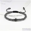 Breloques perlées à la main 5Mm Cz Ball Bracelets Hématite Pistolet Perles De Cuivre Noir Réglable Hommes Tissage Bracelet Bracelets Femmes Bijoux Dro Otkiw