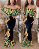 Casual Dresses Wepbel Summer Sunflower Dress Slash Collar Sheath Women Bodycon Off Shoulder Ruffled High Waist Ruffle Hem Mermaid