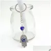 Porte-clés Gros Cylindre Rond Céramique Bleu Turc Mauvais Œil Porte-clés De Voiture Porte-clés Lucky Eyes Hamsa Main Chaîne Pour Femmes Hommes Juif Otpcl