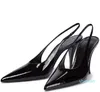 Summer Women Sandals dress shoes high heels pumps slingback sling back boucle tweed black white pointy toe 35-42
