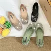 Vestido Sapatos Sepatu Balet Wanita Berkancing Mutiara Kristal Gloaffers Glitter Slip On Ujung Persegi Flat Balerina Ponengan pendek nyaman mokasin perempuan 230516