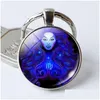 Sleutelringen 12 Constellatie Keychain Zodiac Sign Chain Round Glass Pendant Keyring Keyfob voor handtas Portebersassen Auto Charm Xmas cadeau OTM7Z