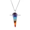 Pendentif Colliers 7 Chakra Pierre Yoga Collier Quartz Pierres Naturelles Radiesthésie Pendum Reiki Arc-En-Bijoux Femme Cadeau Drop Delivery P Dhdym