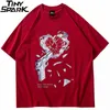 Herr t-shirts streetwear överdimensionerad tshirt hip hop pistol brytning hjärttryck t-shirt 2023 män harajuku bomull lös sommar kort ärm toppar tees l230515 l230515