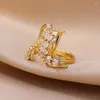 Anneaux de mariage luxe Zircon papillon pour femmes filles ouvert réglable en acier inoxydable anneau Couple esthétique bijoux cadeau Anillos