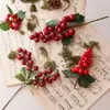 Fleurs décoratives 1 pc Artificielle Noël Branche De Baies Rouges Flocon De Neige Pin Aiguille Cône Branches Pour Noël DIY Guirlande Fourniture Noel Decoratons