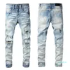 Jeans da uomo Distressed Motorcycle biker jean graffiti Rock Skinny Slim Foro strappato