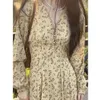 Casual Dresses Spring and Autumn Dress Highend Black Vneck Temperament Thin Floral Long Dress Versatile Dress for Women sexy dress 230515