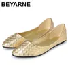 Chaussures habillées BEYARNE Dames Balet Flat Tenun Emas Perak Ujung Lancip Sepatu Bernapas Slip Ons Musim Panas ukuran 35 41E522 230516