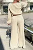 Women's Two Piece Pants High Elasticity Two Piece Set for Women Long Sleeve Neck Casual Women Training Tops Home Loose Wide Leg Pant Sets P230516
