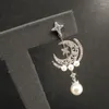 Orecchini a bottone S925 Sterling Silver Single Moon Star Female Pendant Pearl Fashion Gioielli marocchini in stile classico boemo