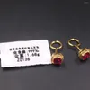 Stud Earrings 999 Pure 24K Yellow Gold For Women Rose Red Cubic Zirconic Gemstone Hook Weight 1.68g