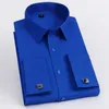 Camisas sociais masculinas Camisa francesa com punho manga longa smoking de ajuste fino com abotoaduras colarinho de botão duplo de poliéster/algodão