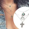 Chaînes été collier personnalité Turquoise carte trois couches ruban multi bijoux de fantaisie pour les femmes