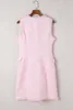 Pink Frayed Edge Double Breasted Tweed Vest Dress Q3bs#