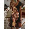 カジュアルドレス女性用半袖vネックフェイス抽象アフリカの女性プリントドレス夏2023年ルーズミディ女性ファッション