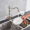 Keukenkranen 3 in 1 waterzuiveraar wastafel kraan gouden filter twee handvat drink messing swivel tuit