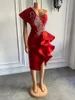 Robes de soirée image réelle cristaux perlés robes formelles plissé sergé Satin court rouge femmes soirée 2023 pour