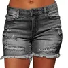 Shorts pour femmes Short en jean déchiré bleu avec poches à pompons Femmes Été Streetwear Taille haute boutonné Sexy Hole Rave Jean Shorts 230516