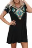 Boho Ethnic Print Short Sleeve Mini Dress 2023 Hot New 23ze#
