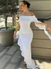 Rukas strapless een schouder solide ruches onregelmatige sexy bodycon maxi jurk 2023 zomer vrouwen elegant feestfestival outfit