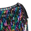 Scene Wear Women Belly Dance Hip Skirt Sequin Wrap Multilayer Outfits Tassel Scarf Belt för Performance Rave Clubwear Cha Girl