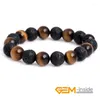 Strand 8mm 10mm Natural Yellow Red Blue Tiger's Eye Black Lava Rock Beads Elastic Armband Smycken för kvinnor Xmas 7,5 tum