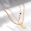 Collares pendientes 2 capas de acero inoxidable chapado en oro colgantes geométricos cadenas para mujeres Festival de Navidad joyería regalo Bijoux Femme