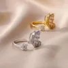 Anneaux de mariage luxe Zircon papillon pour femmes filles ouvert réglable en acier inoxydable anneau Couple esthétique bijoux cadeau Anillos