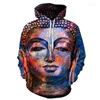 Herrtröjor Maitreya Buddha hoodie Men's and Women's Punk Color 3D Statue Print Hooded Retro Casual