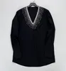 Women's Blouses 2023 Spring Fashion Shirt V-neck Crystal-embellished Cotton-poplin Black Tops Blouse Women