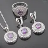 Collier boucles d'oreilles ensemble perles de cristal violet mariée pour femmes cadeau bague de mariage couleur argent et ensembles Q0271