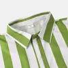 Camisas casuales para hombres Camisa de rayas verticales verdes casuales Camisas de manga larga de ajuste regular para hombres Camisa con botones elásticos para hombres 2XL 230516
