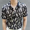 メンズカジュアルシャツmannen kleding透明シャツ男性Veren Patroon Club夏のセクシーなデザイナー半袖スリムフィット