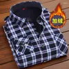 Men's Dress Shirts Winter Men's Plush Thickened Warm Long Sleeve Plaid Men Button-down Collar Thick Business Shirt Camisa Masculina