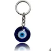 Key Rings 10Pcs/Lot Vintage Sier Turkish Teardrop Blue Glass Evil Eye Charm Keychain Gifts Fit Chains Accessories Jewelry A29 1161 Q Otbzd