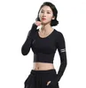 Camicie attive Camicia da yoga da donna T-shirt sportive da fitness Palestra Crop Top con maniche lunghe Abbigliamento sportivo da donna Sport femminile T