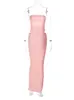 Rukas Pink Strapless Bezdle z pustą seksowną body Ruched Maxi spódnica 2 -częściowe zestawy Summer Women Elegancki festiwal Rave Party Strój