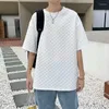 メンズTシャツミニマリストスタイルメンズルーズTシャツファッションワッフルオスの白いトップ半袖ユニセックスカジュアル韓国人男性衣料品