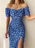 Casual jurken sexy bloemenprint korte mouw hip wrap feestjurk elegant off schouder backless jurk zomer taille spleet boho lange jurken 230515