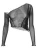 Damen-Tanks TARUXY Sheer Mesh Crop Top T-Shirt Sommer Durchsichtige Streetwear One-Shoulder-Tops für Frauen Schmal geschnittenes schwarzes T-Shirt mit Spitze