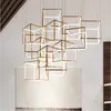 Lustres Moderne Or Cube Led Éclairage Salon Décor Pendentif Lustre Lampe Escalier Suspendus Luminaires Luminaire