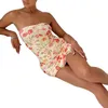 Casual jurken vrouwen zomer sexy bandeau jurk onregelmatige bloemen trekkoord spleet strapless mini cocktail party strandstraatkleding