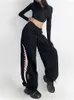 Женские брюки Qweek Y2K Печать печати черные пробежки спортивные штаны Женская уличная одежда