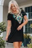 boho Ethnic Print Short Sleeve Mini Dress 2023 Hot New 23ze#